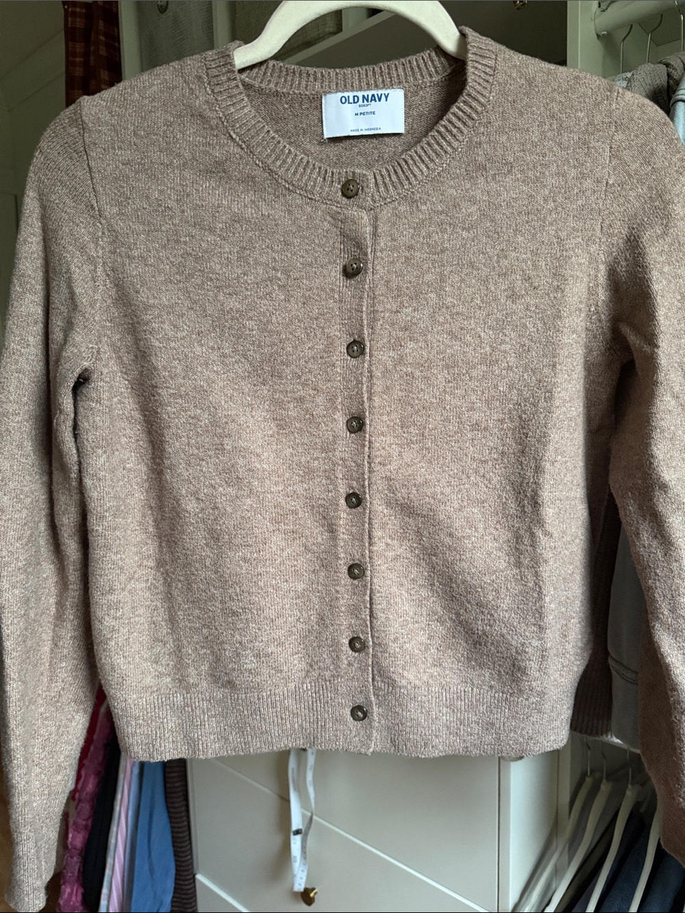 Old Navy Women's Taupe Button-Up Crewneck Cardigan